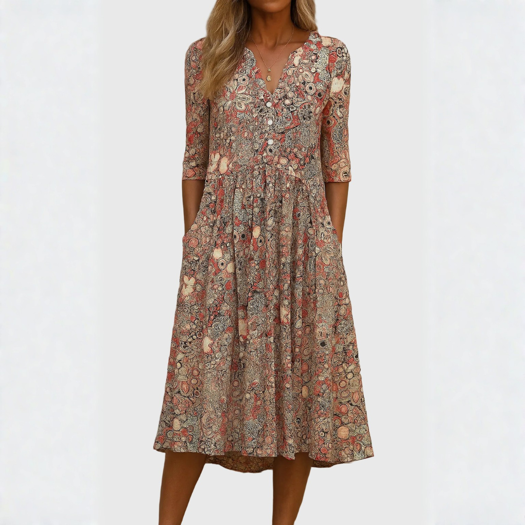 Harlow | Graceful V-Neck Elegance Midi Dress